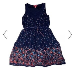 UP By Ultra Pink Navy Blue Floral Sleeveless Knee Length Dress w/ Pockets
